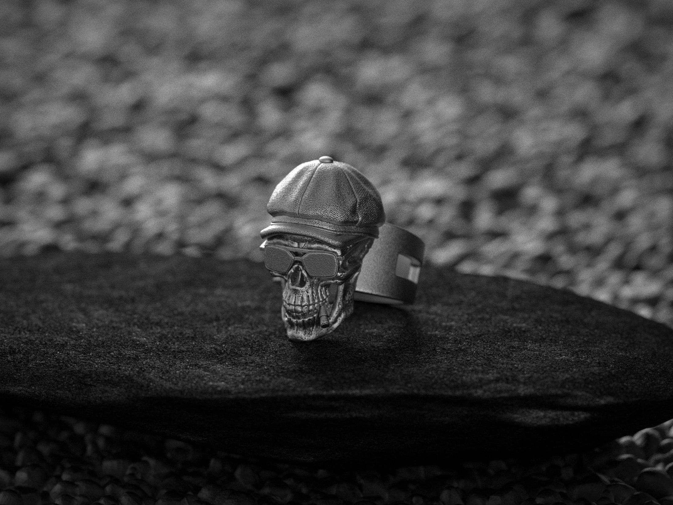 Smoke Skull Ring – Gothic Biker Jewelry, Sterling Silver Skull Band, Dark Smoke Flames Ring, Punk Rock Statement Ring