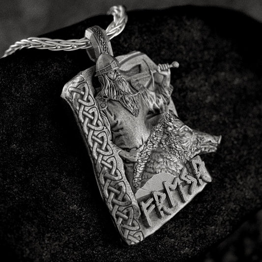 Freyr Norse God Pendant with Gullinbursti Viking Boar Amulet Nordic Mythology Necklace Fertility Prosperity Talisman for Men