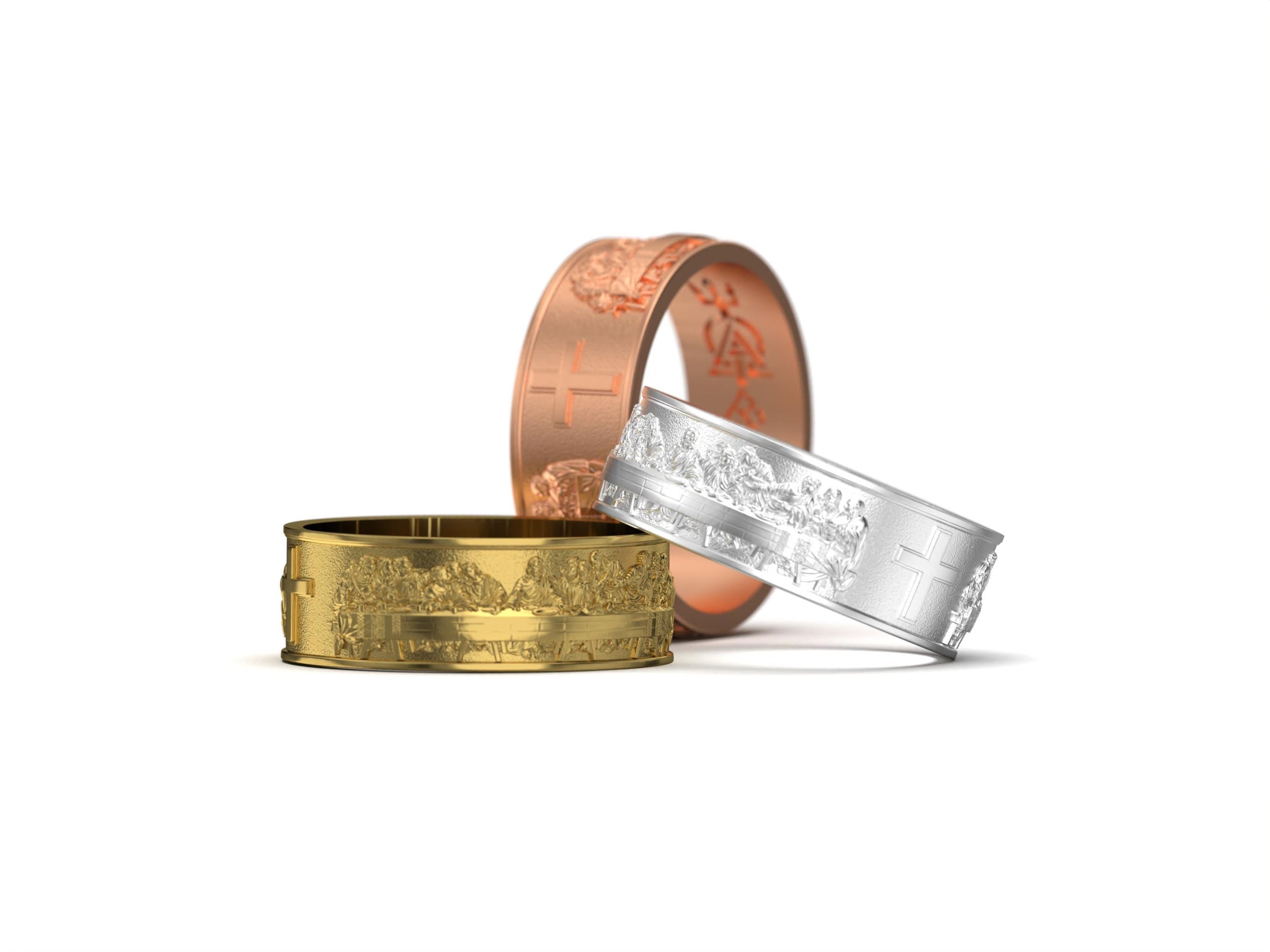 Gold Last Supper Ring - Christian Cross Band, Religious Jewelry, Sacred Communion Ring, Faith Gift for Men and Women