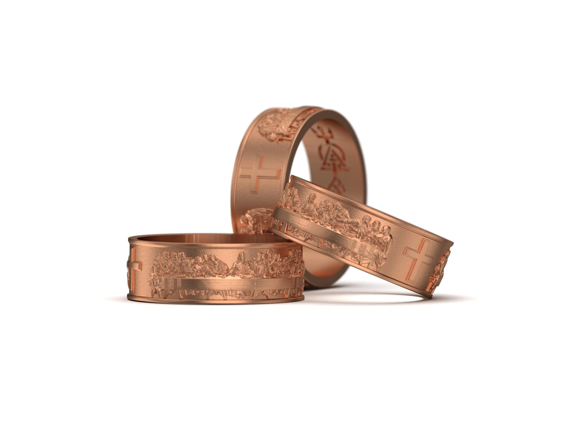 Gold Last Supper Ring - Christian Cross Band, Religious Jewelry, Sacred Communion Ring, Faith Gift for Men and Women