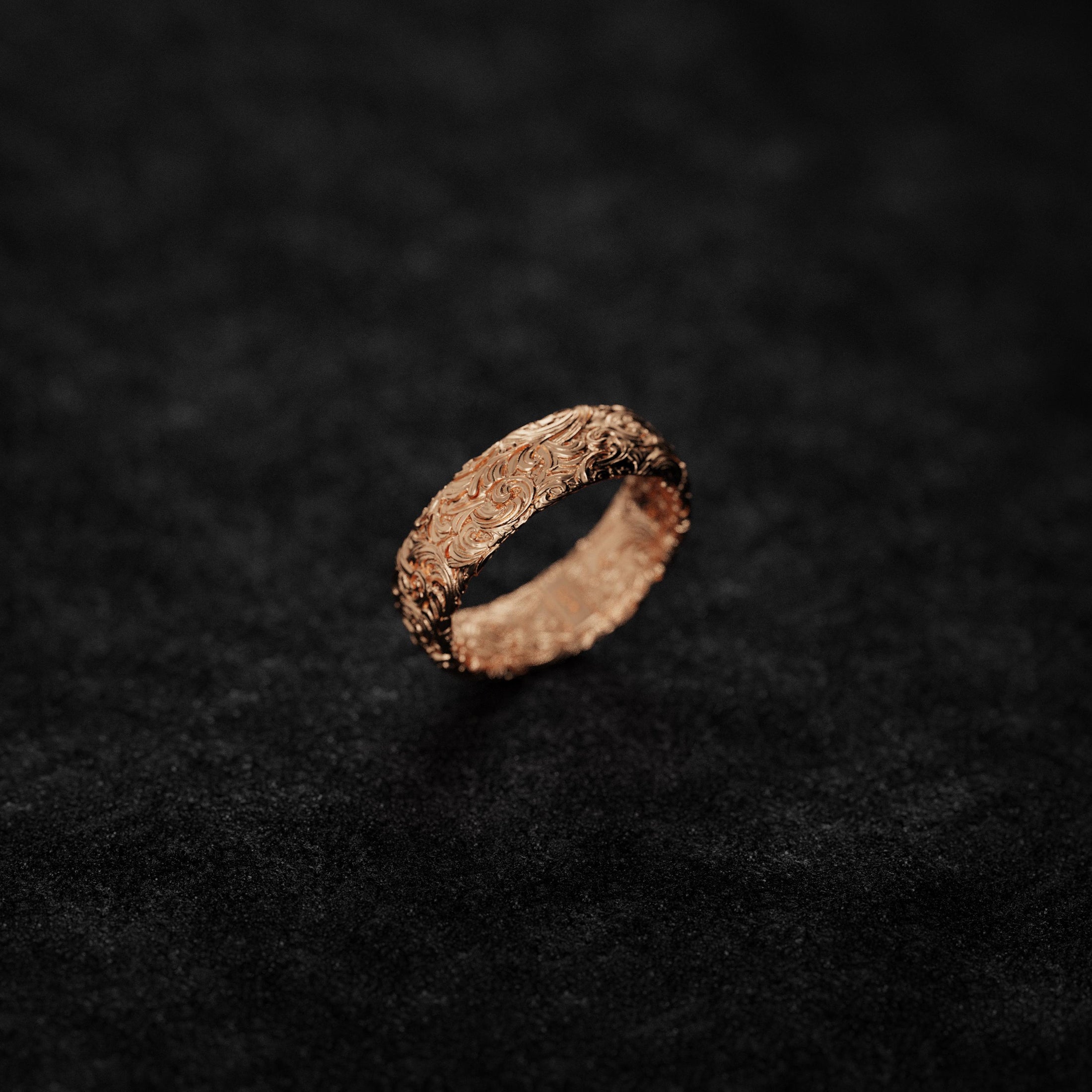 Engraved Sterling Silver Band Ring – Ornamental Scroll Pattern Statement Jewelry