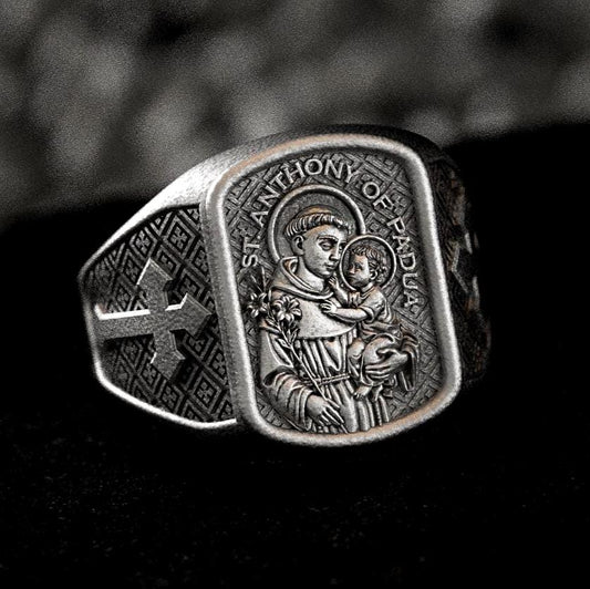 Saint Anthony of Padua Ring – Sterling Silver Catholic Signet Ring Religious Jewelry