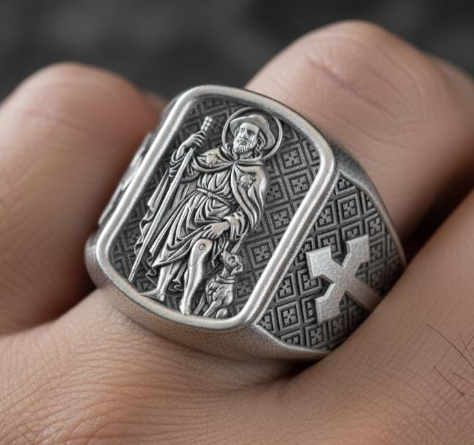 Saint Roch Ring – Sterling Silver Patron Saint of Plague Protection Signet Ring