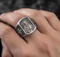 Load image into Gallery viewer, Saint Paul Apostle Ring – Sterling Silver Christian Signet Ring with Sword and Bible
