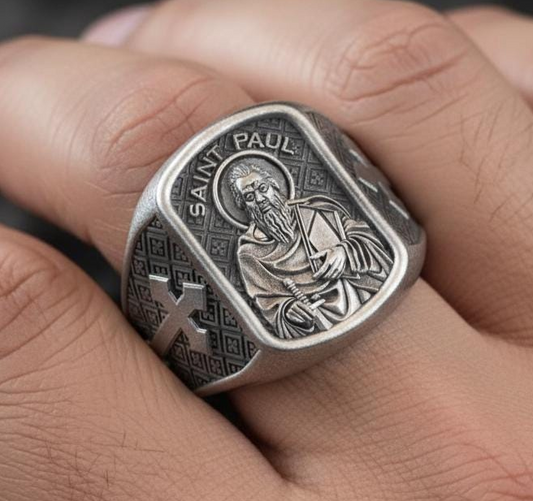 Saint Paul Apostle Ring – Sterling Silver Christian Signet Ring with Sword and Bible