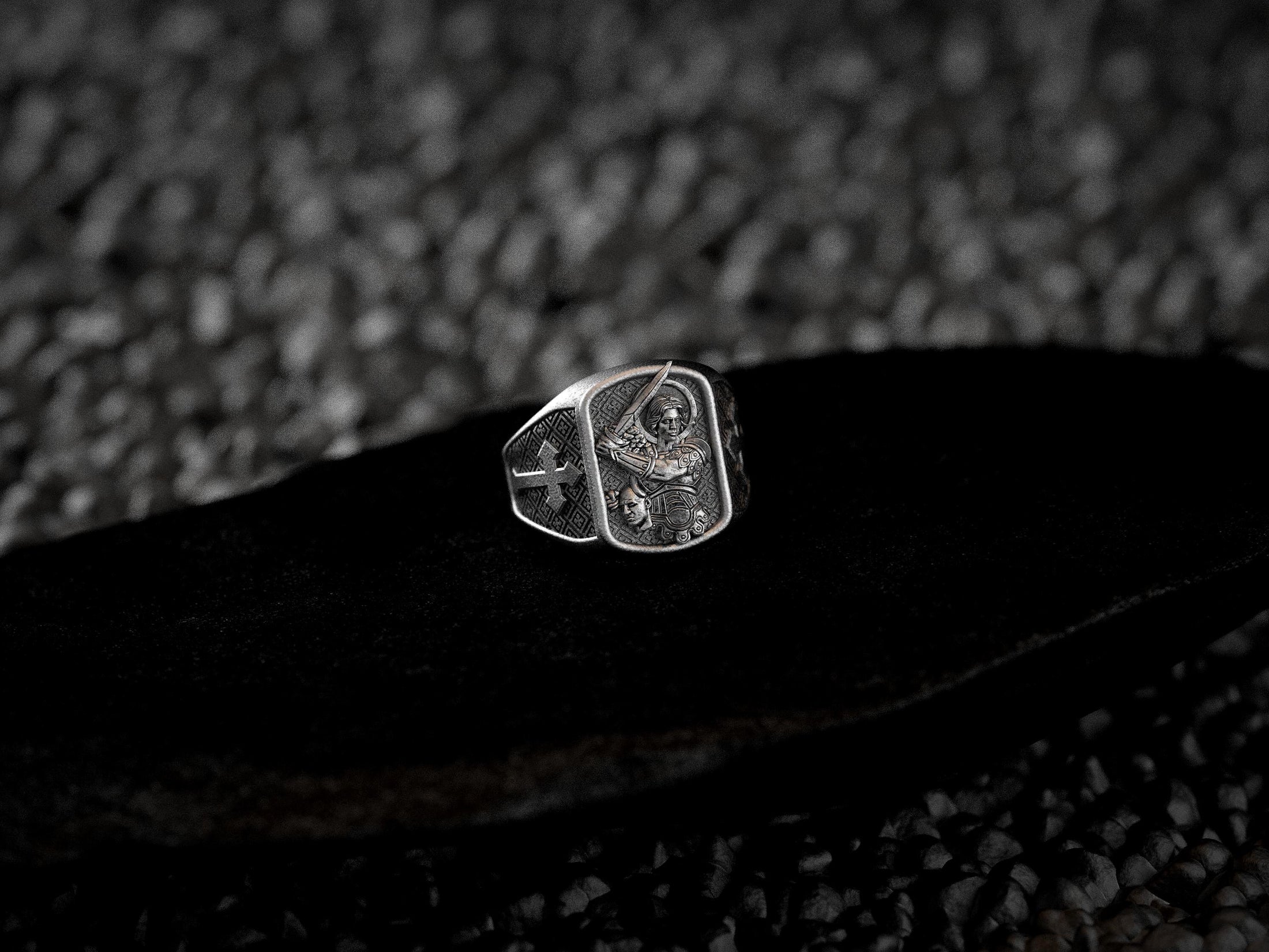 Saint Michael Ring – Sterling Silver Archangel Defeating Satan Christian Signet Ring