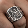 Load image into Gallery viewer, Saint Christopher Ring – Sterling Silver Patron Saint of Travelers Christian Signet Ring
