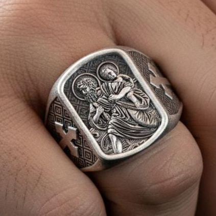 Saint Christopher Ring – Sterling Silver Patron Saint of Travelers Christian Signet Ring