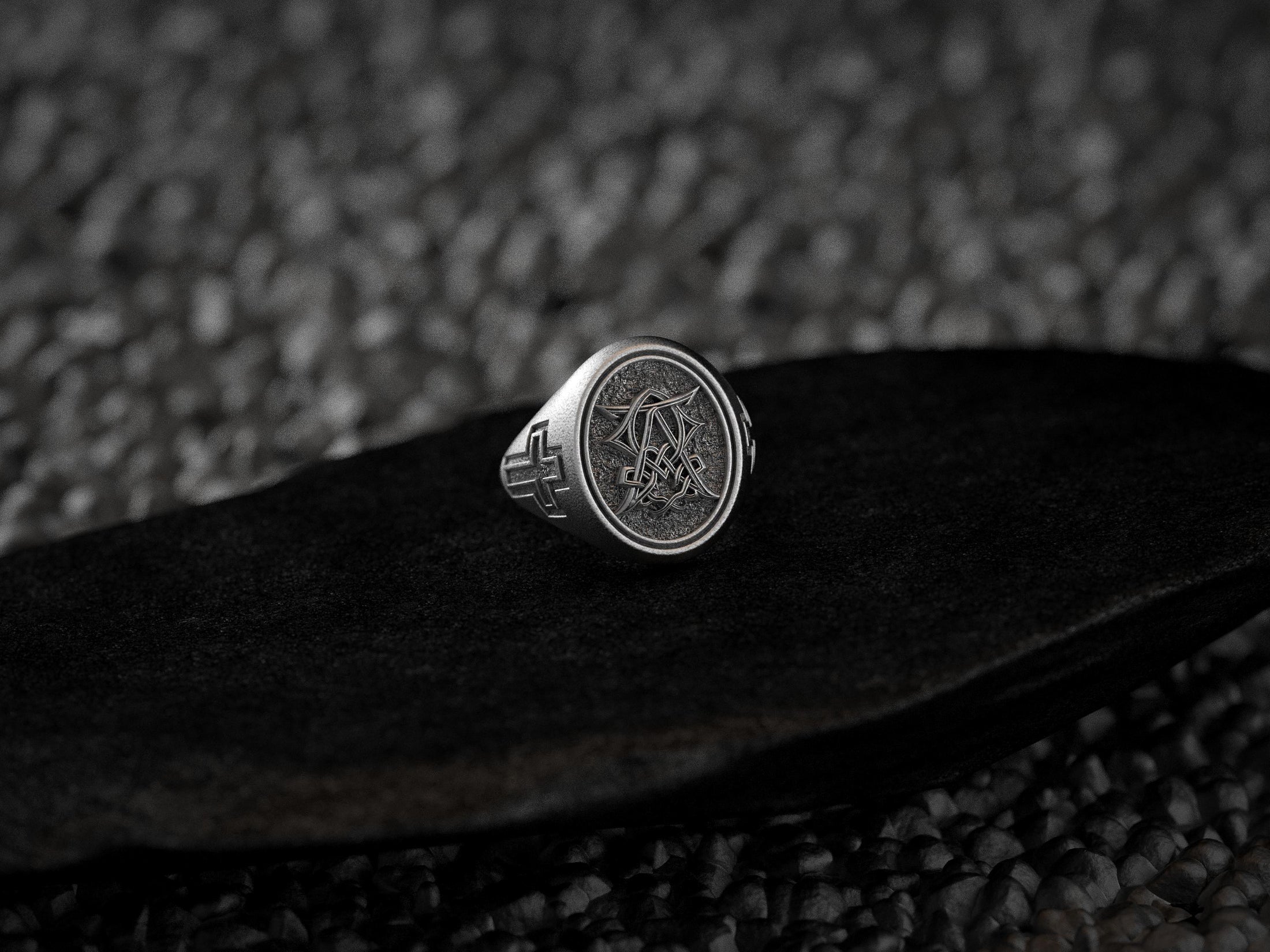 Christian Monogram Ring – Sterling Silver Cross Engraved Signet Ring Symbolic Jewelry