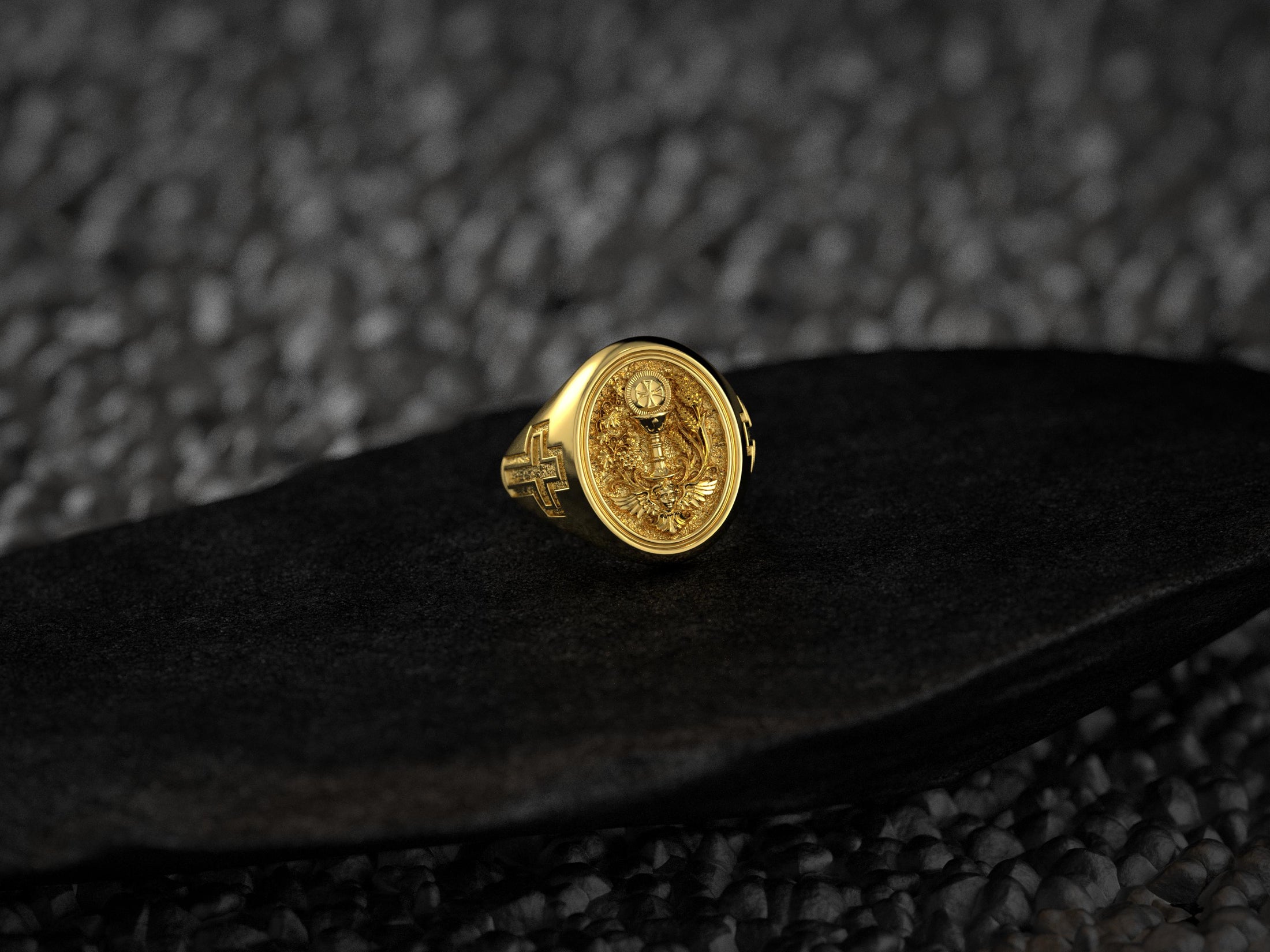 Holy Eucharist Ring – Sterling Silver Chalice and Host Christian Signet Ring