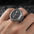 Load image into Gallery viewer, Holy Eucharist Ring – Sterling Silver Chalice and Host Christian Signet Ring
