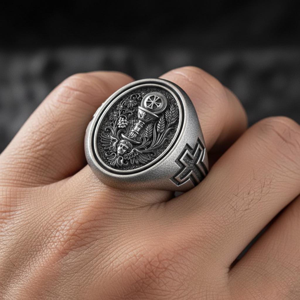 Holy Eucharist Ring – Sterling Silver Chalice and Host Christian Signet Ring
