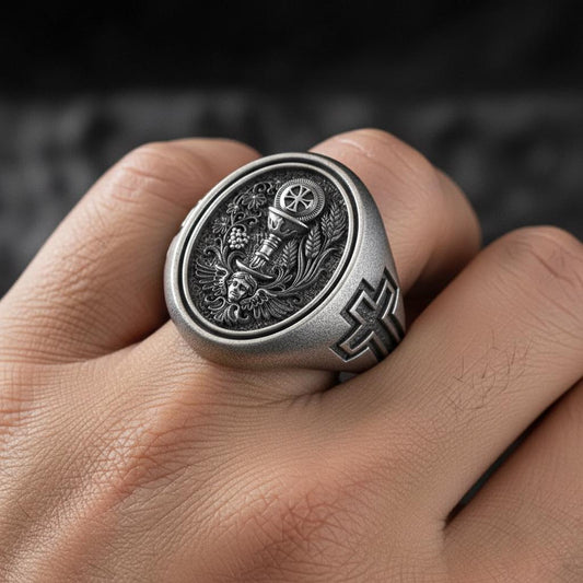 Holy Eucharist Ring – Sterling Silver Chalice and Host Christian Signet Ring