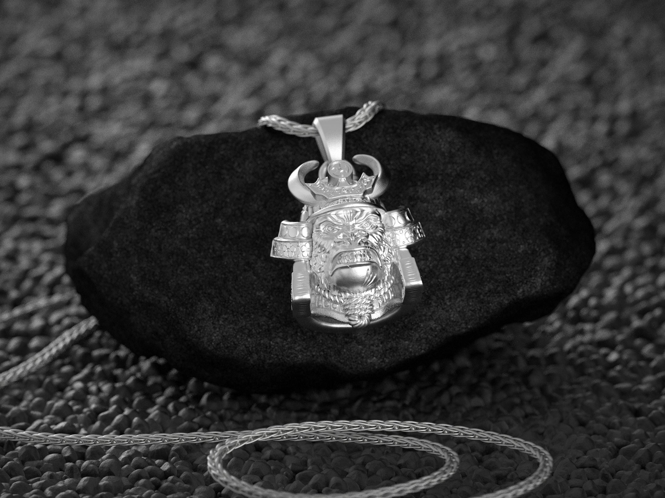 King Gorilla Samurai Helmet Pendant – Fierce Warrior Gorilla Necklace, Japanese Armor, Samurai Warrior Jewelry