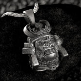 King Gorilla Samurai Helmet Pendant – Fierce Warrior Gorilla Necklace, Japanese Armor, Samurai Warrior Jewelry