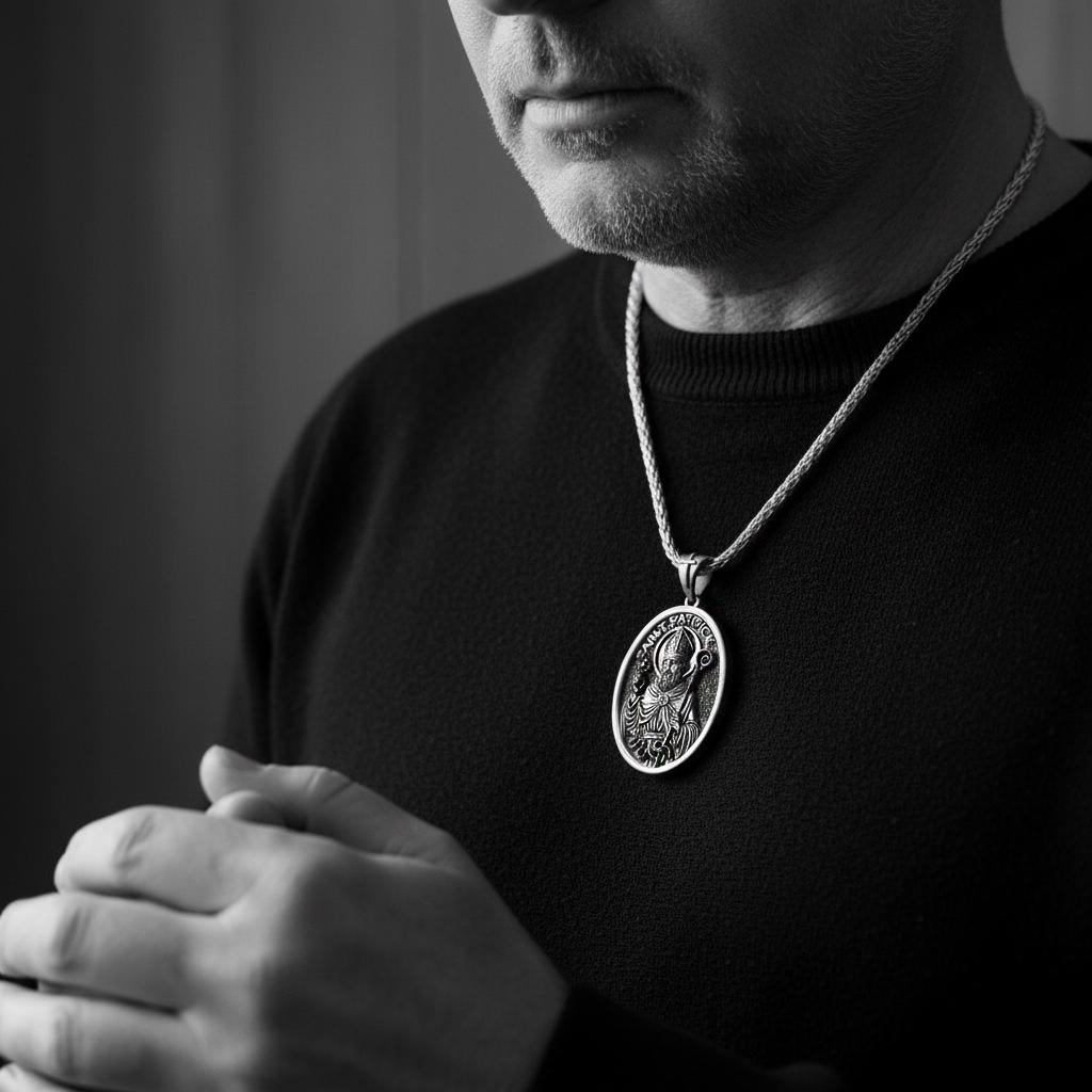 Silver Saint Patrick Pendant – Personalized Gift Sterling Silver Irish Patron Saint Medal Catholic Necklace