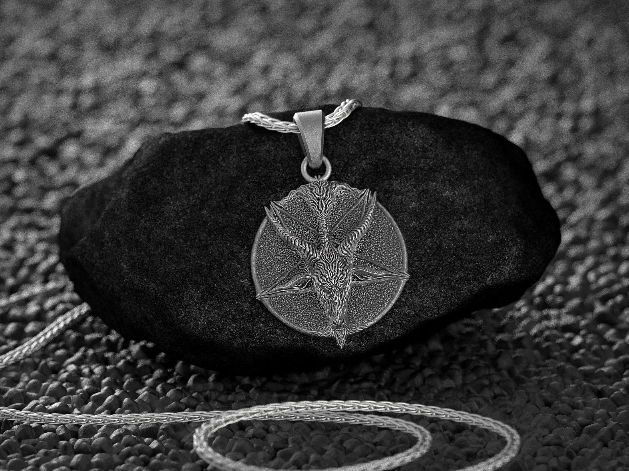 Occult Baphomet necklace featuring goat head detail.