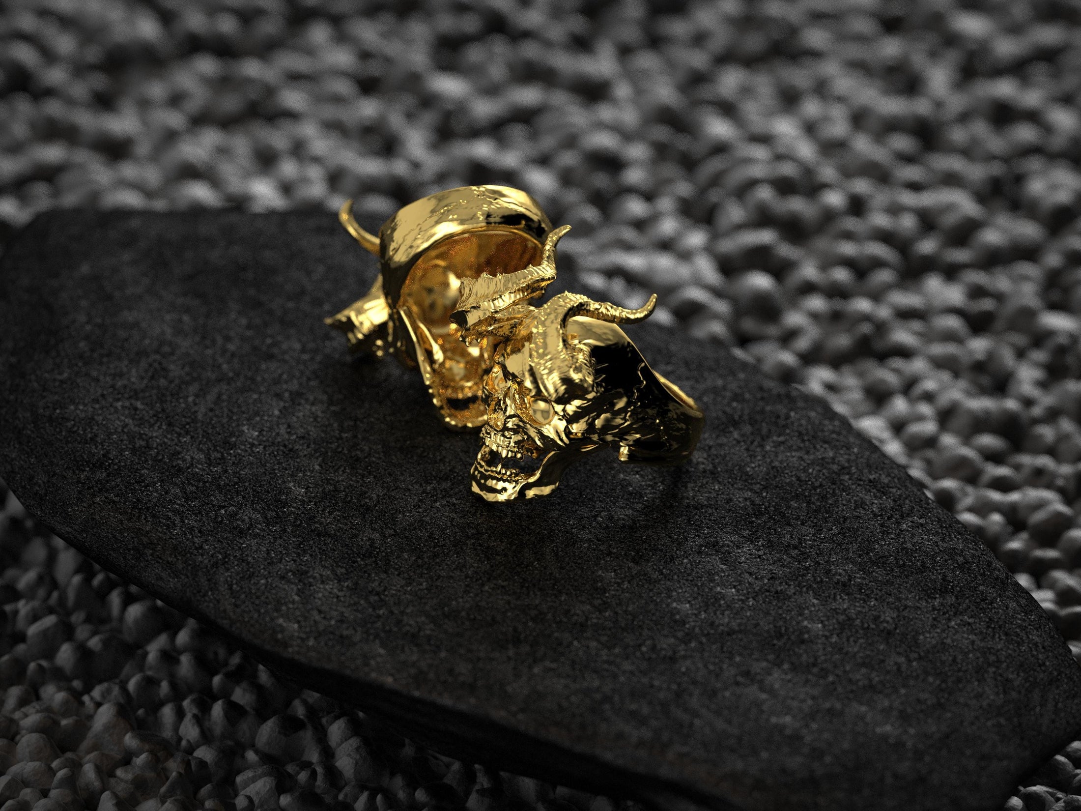 Demon Skull Ring with Horns – Gothic Devil Head Jewelry, Dark Fantasy Biker Ring, Occult Skull Band