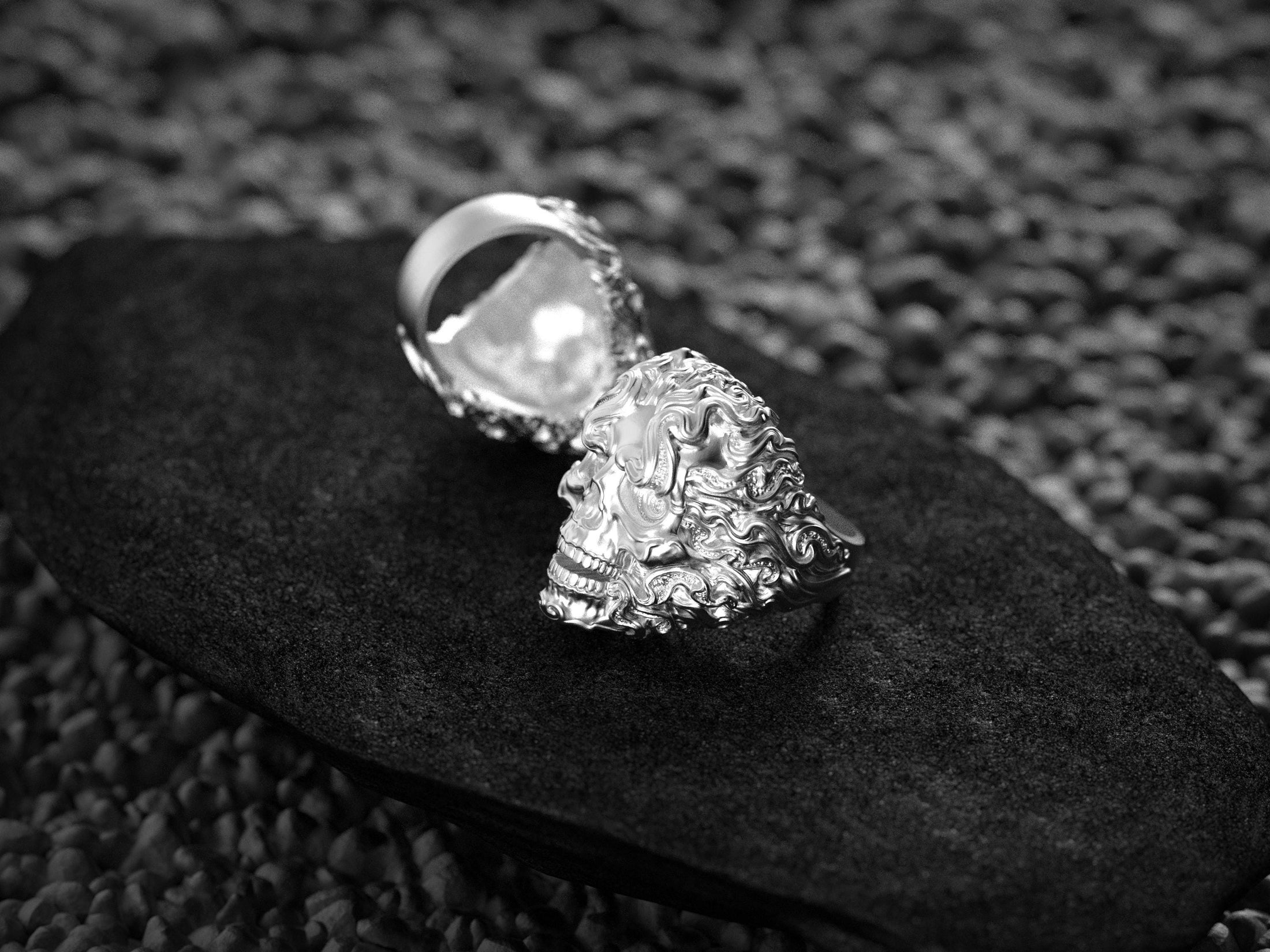Smoke Skull Ring – Gothic Biker Jewelry, Sterling Silver Skull Band, Dark Smoke Flames Ring, Punk Rock Statement Ring