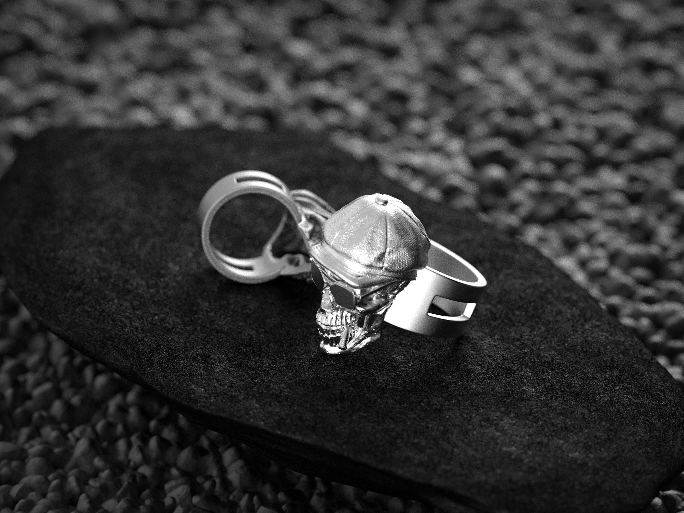Smoke Skull Ring – Gothic Biker Jewelry, Sterling Silver Skull Band, Dark Smoke Flames Ring, Punk Rock Statement Ring