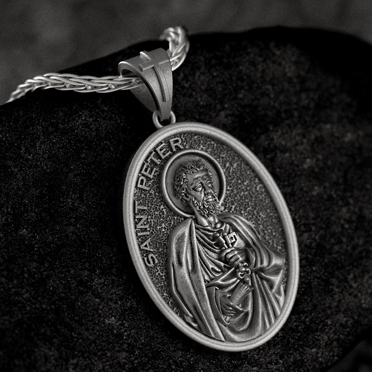 Saint Peter Pendant – Sterling Silver Catholic Medal Necklace Patron Saint of the Church