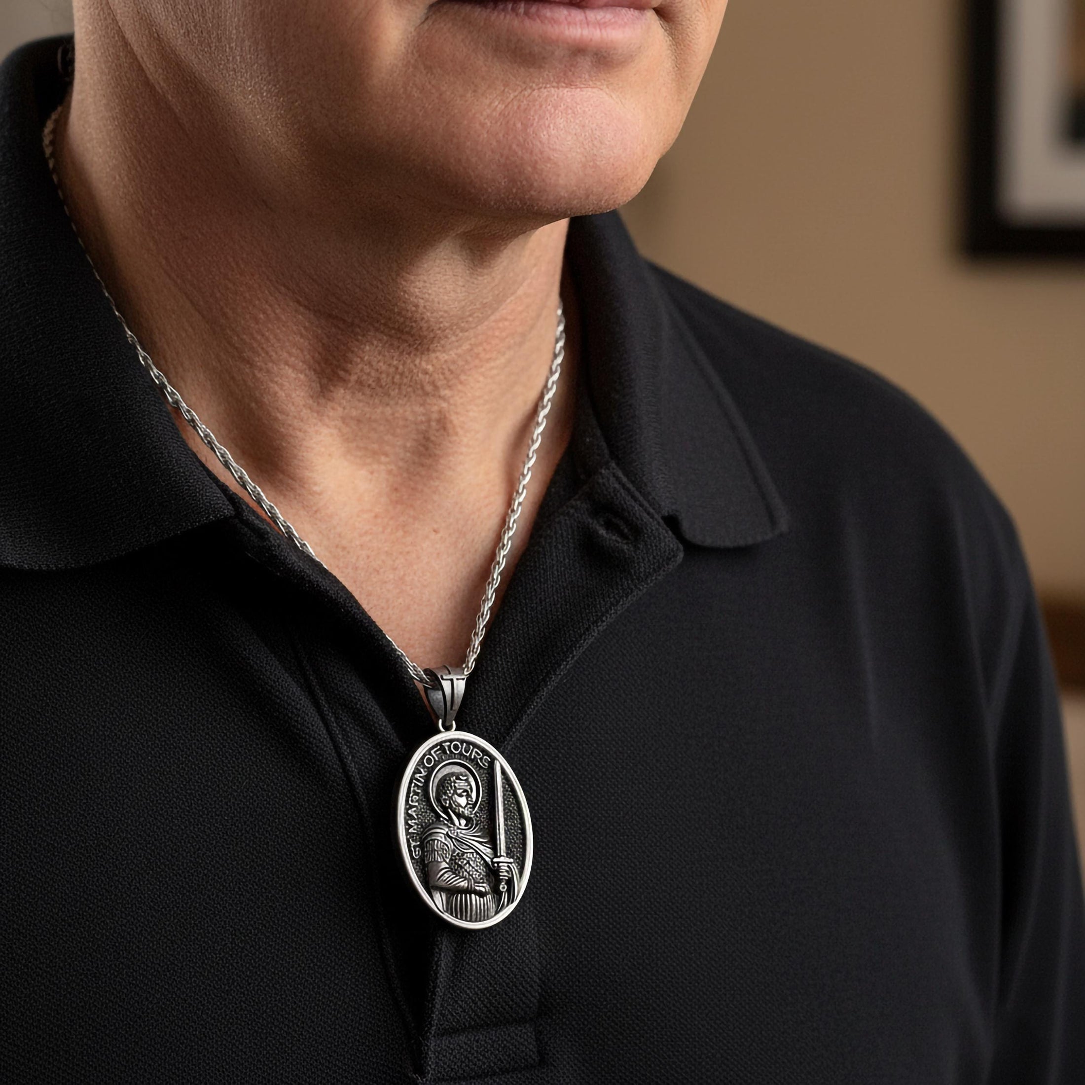 Saint Martin of Tours Pendant – Sterling Silver Catholic Medal Necklace Patron Saint of Soldiers