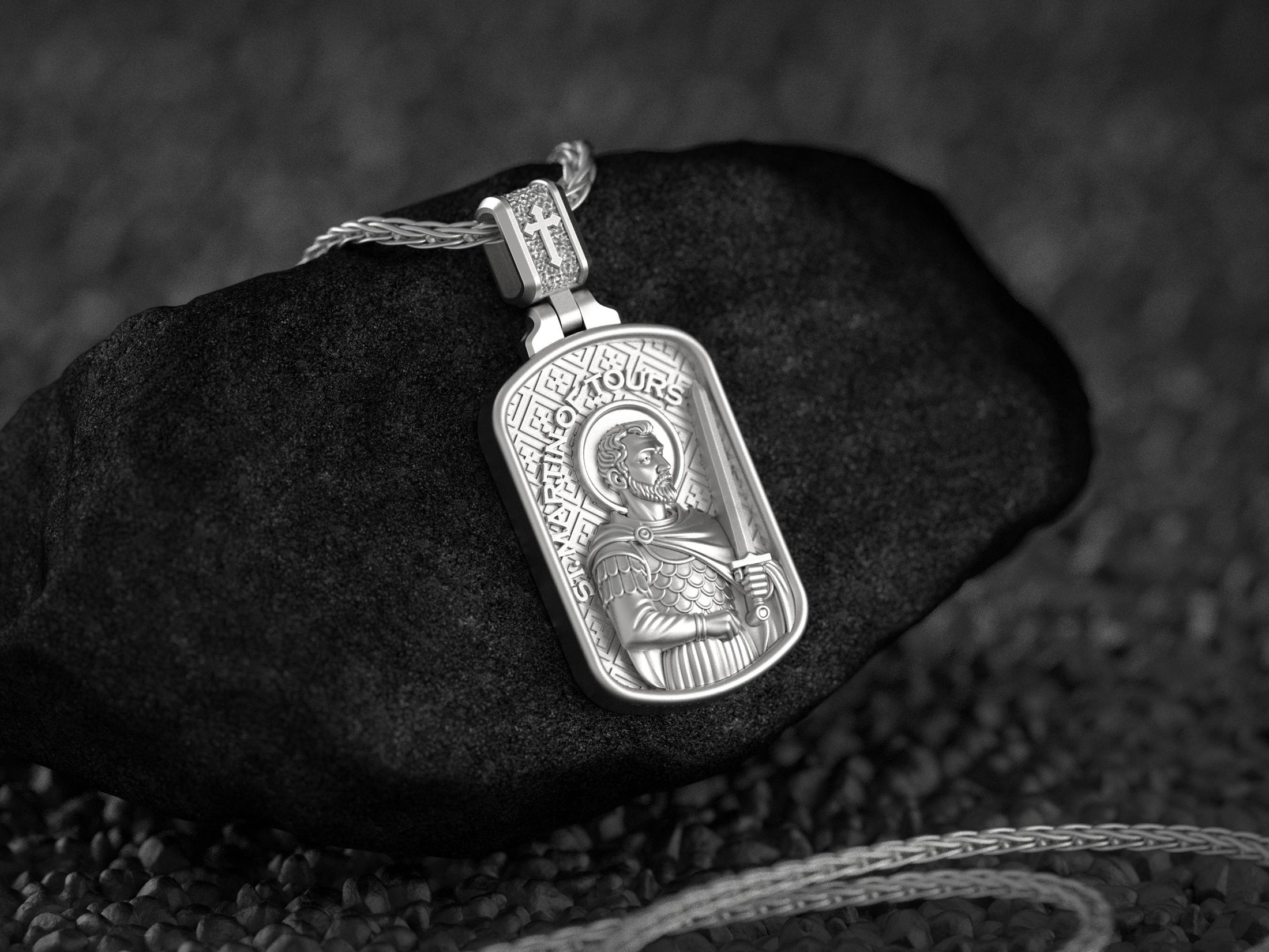 Saint Martin of Tours Dog Tag Pendant – Sterling Silver Catholic Medal Necklace Patron Saint Soldiers