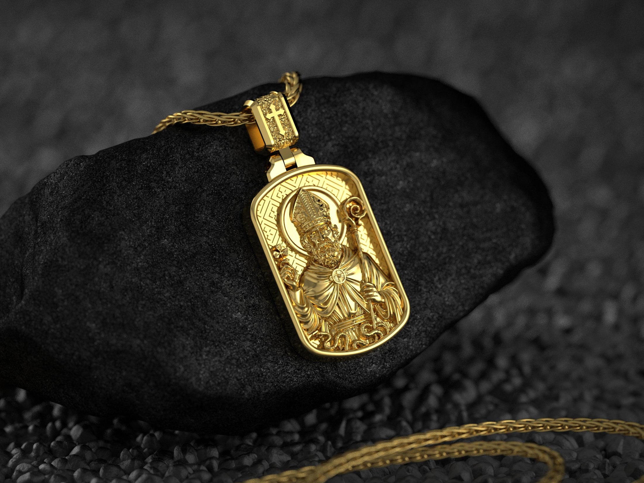 Saint Patrick Dog Tag Pendant – Sterling Silver Catholic Medal Necklace Patron Saint of Ireland