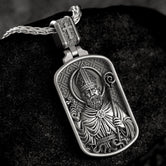 Saint Patrick Dog Tag Pendant – Sterling Silver Catholic Medal Necklace Patron Saint of Ireland