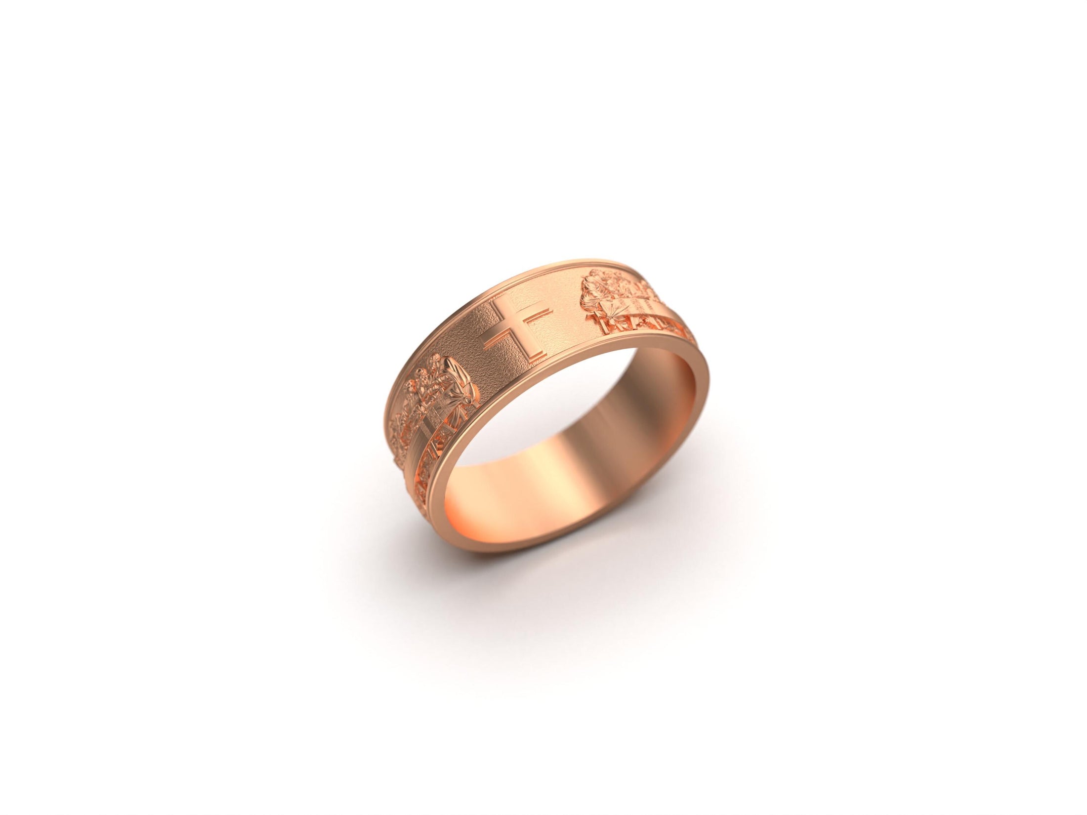Gold Last Supper Ring - Christian Cross Band, Religious Jewelry, Sacred Communion Ring, Faith Gift for Men and Women