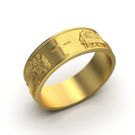 Gold Last Supper Ring - Christian Cross Band, Religious Jewelry, Sacred Communion Ring, Faith Gift for Men and Women