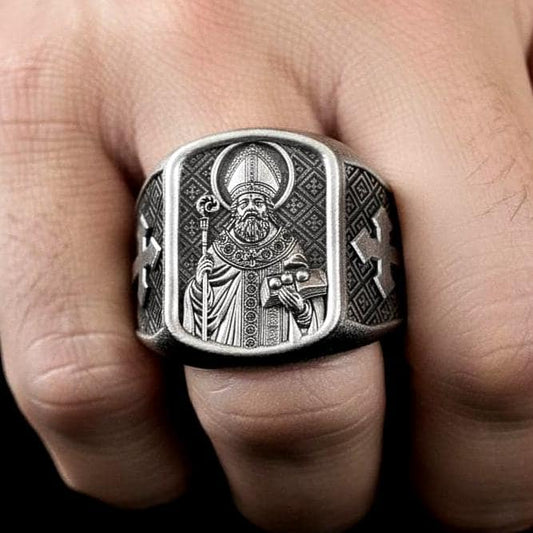 Saint Nicholas Ring – Sterling Silver Orthodox Bishop Signet Ring Christian Jewelry