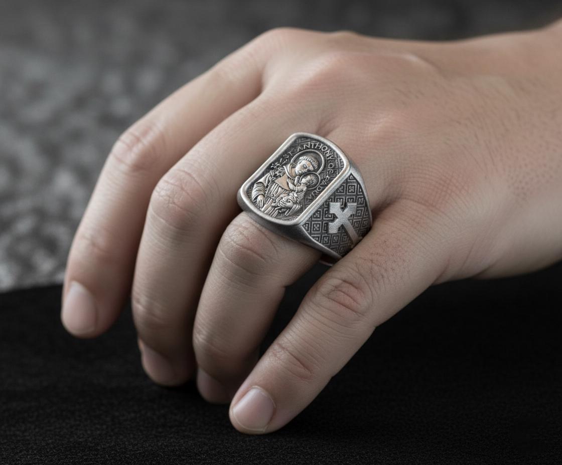Saint Anthony of Padua Ring – Sterling Silver Catholic Signet Ring Religious Jewelry