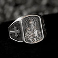 Load image into Gallery viewer, Saint Paul Apostle Ring – Sterling Silver Christian Signet Ring with Sword and Bible
