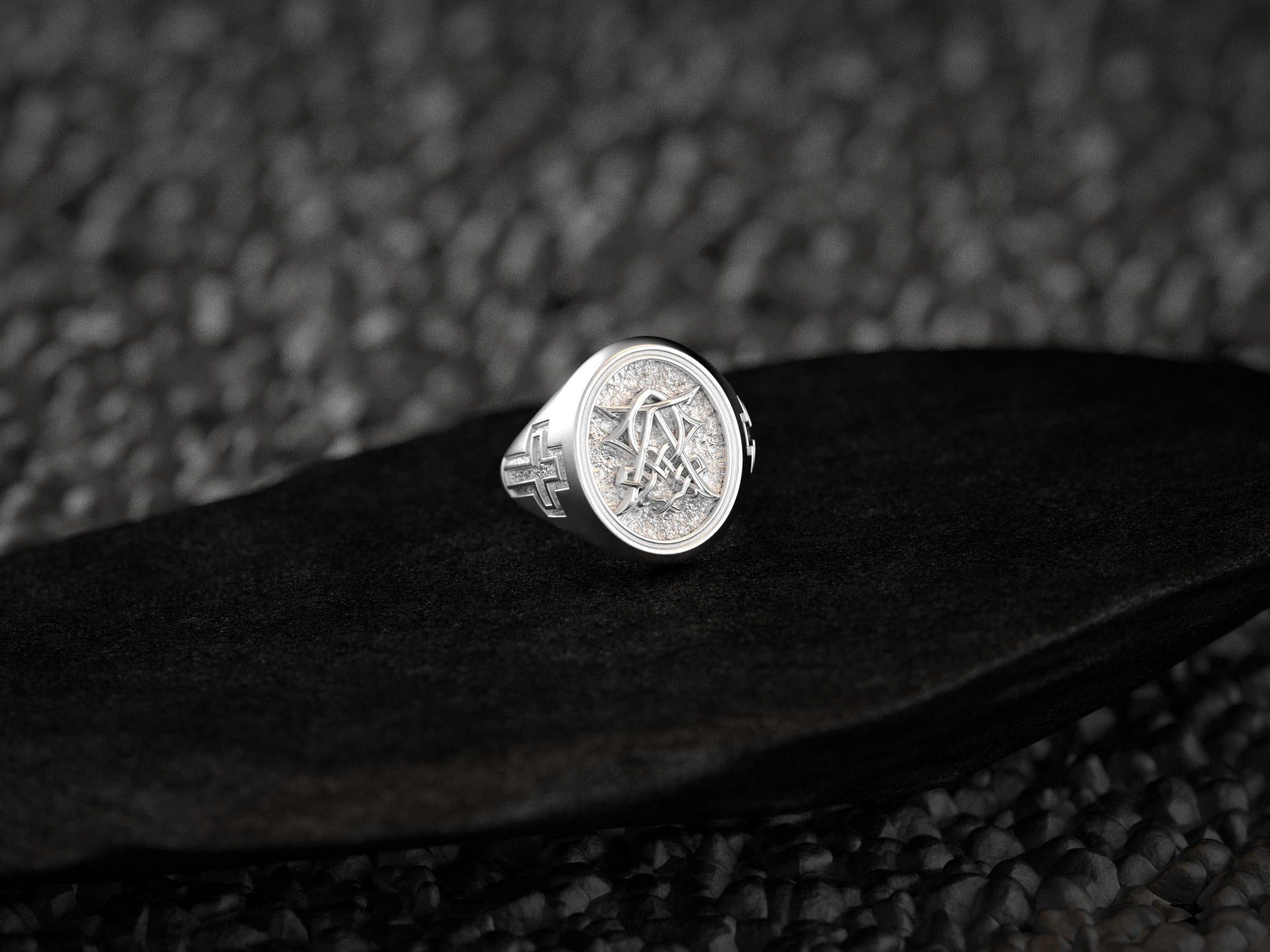 Christian Monogram Ring – Sterling Silver Cross Engraved Signet Ring Symbolic Jewelry