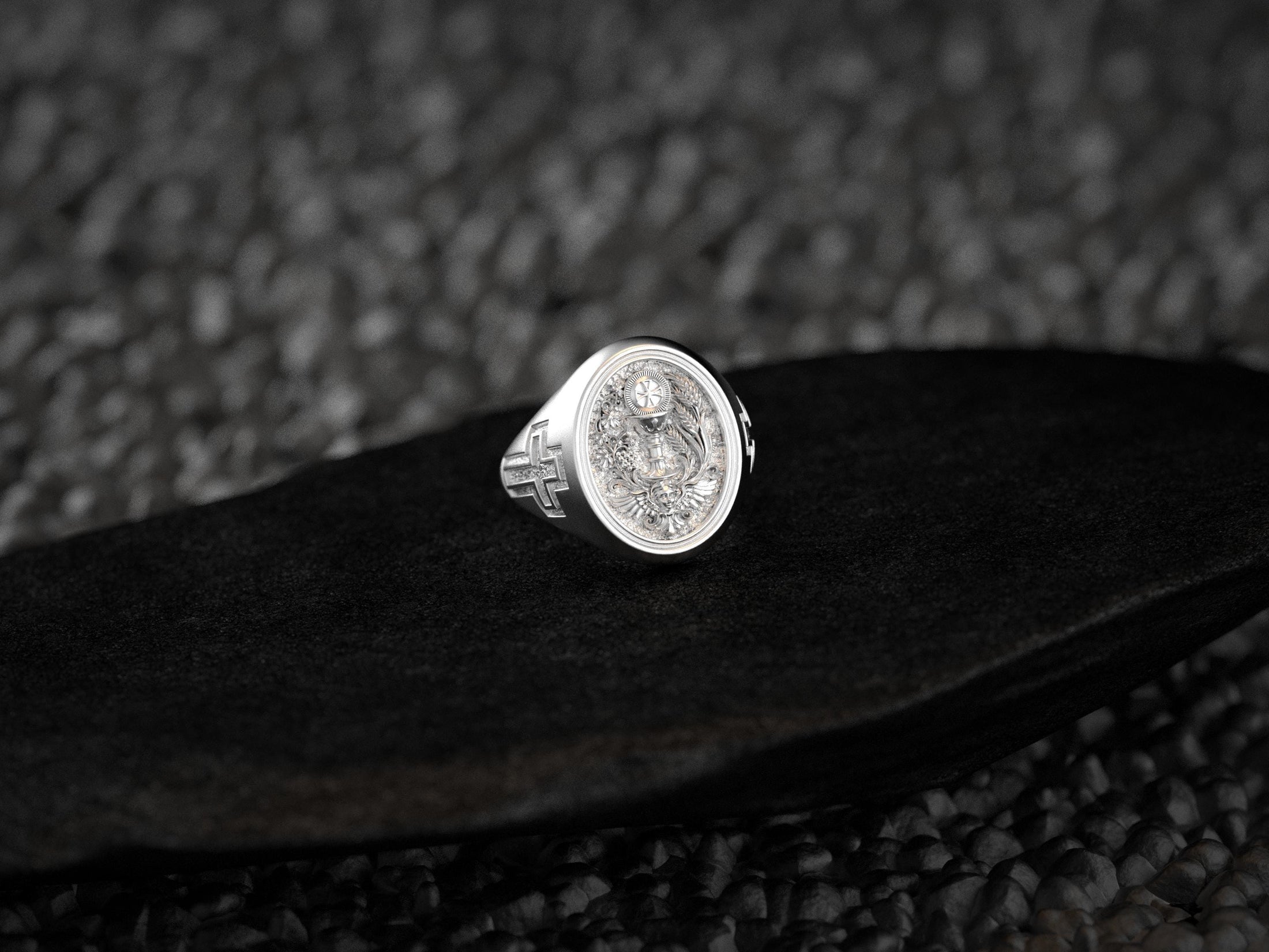 Holy Eucharist Ring – Sterling Silver Chalice and Host Christian Signet Ring