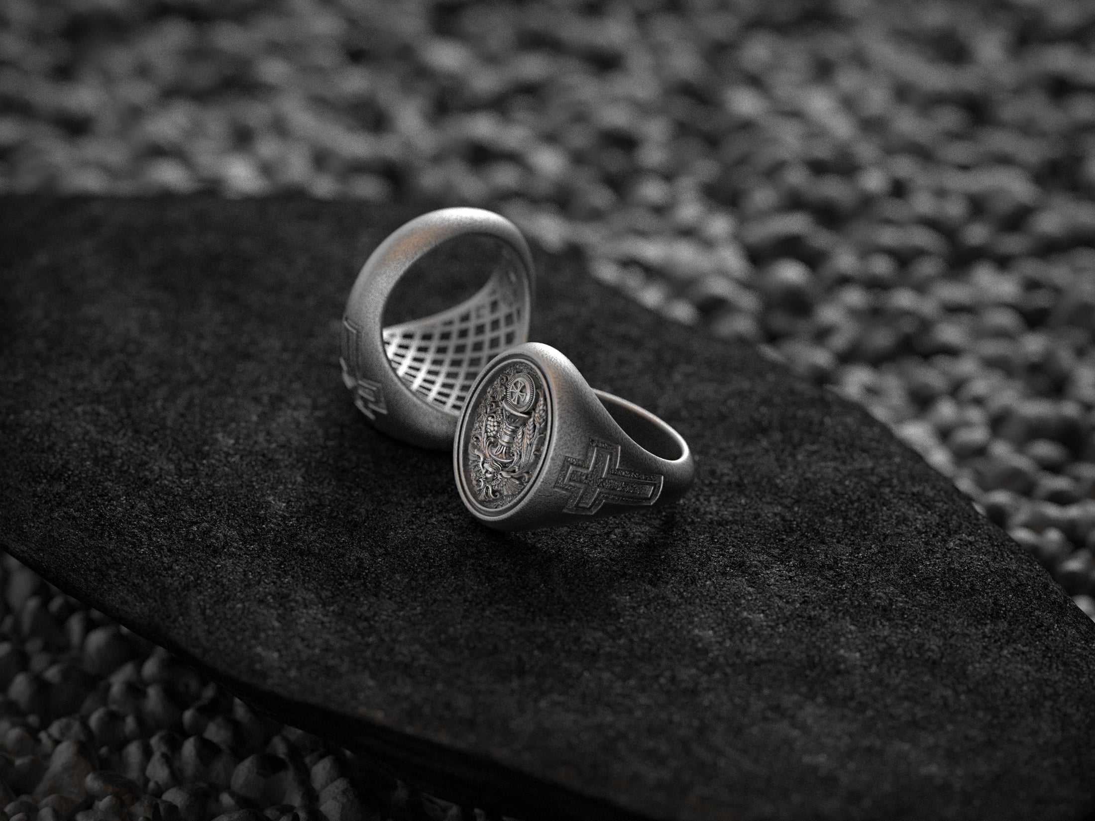 Holy Eucharist Ring – Sterling Silver Chalice and Host Christian Signet Ring