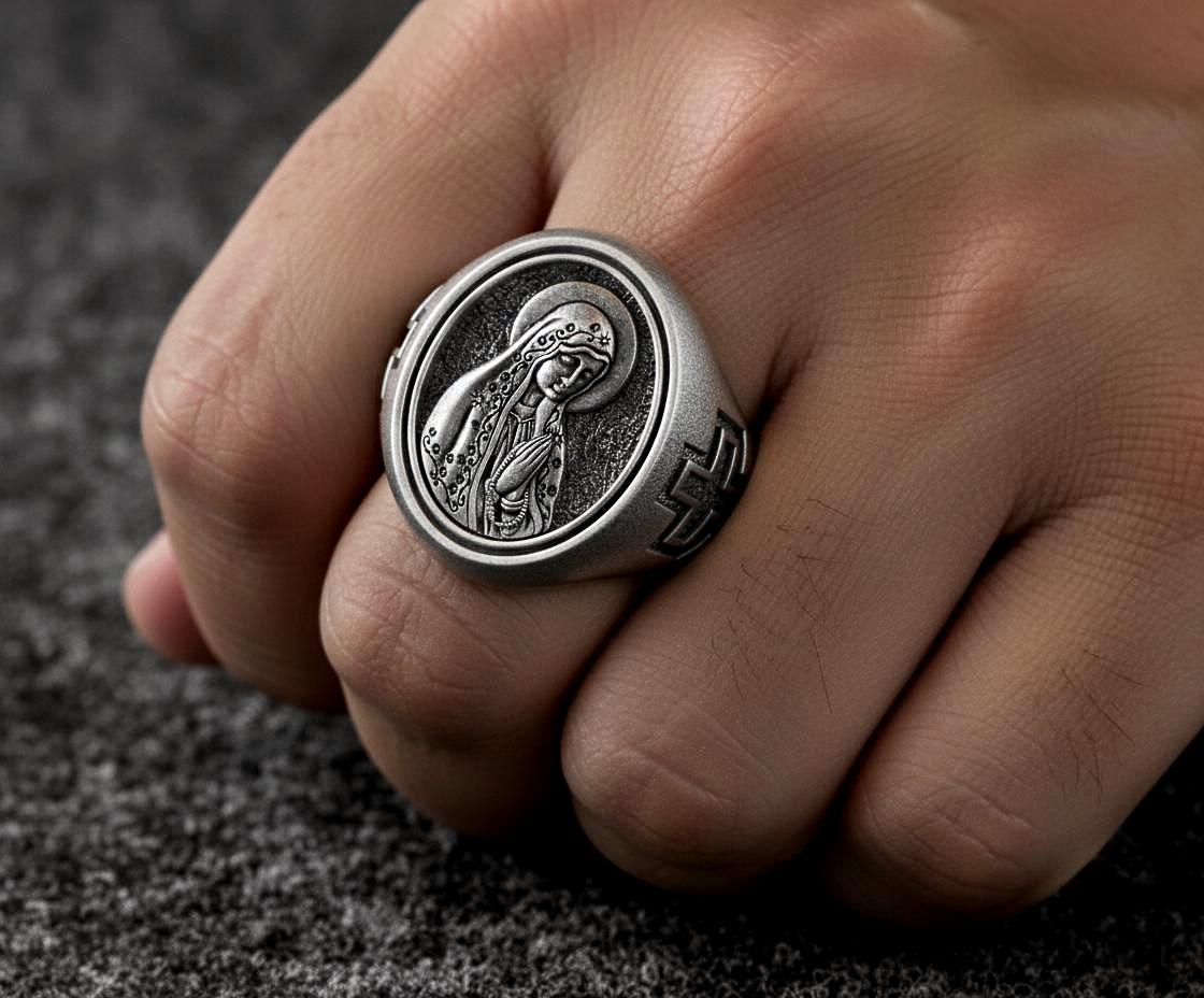 Virgin Mary Ring – Sterling Silver Our Lady of Guadalupe Signet Ring Catholic Jewelry
