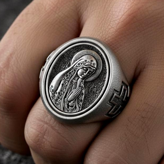 Virgin Mary Ring – Sterling Silver Our Lady of Guadalupe Signet Ring Catholic Jewelry