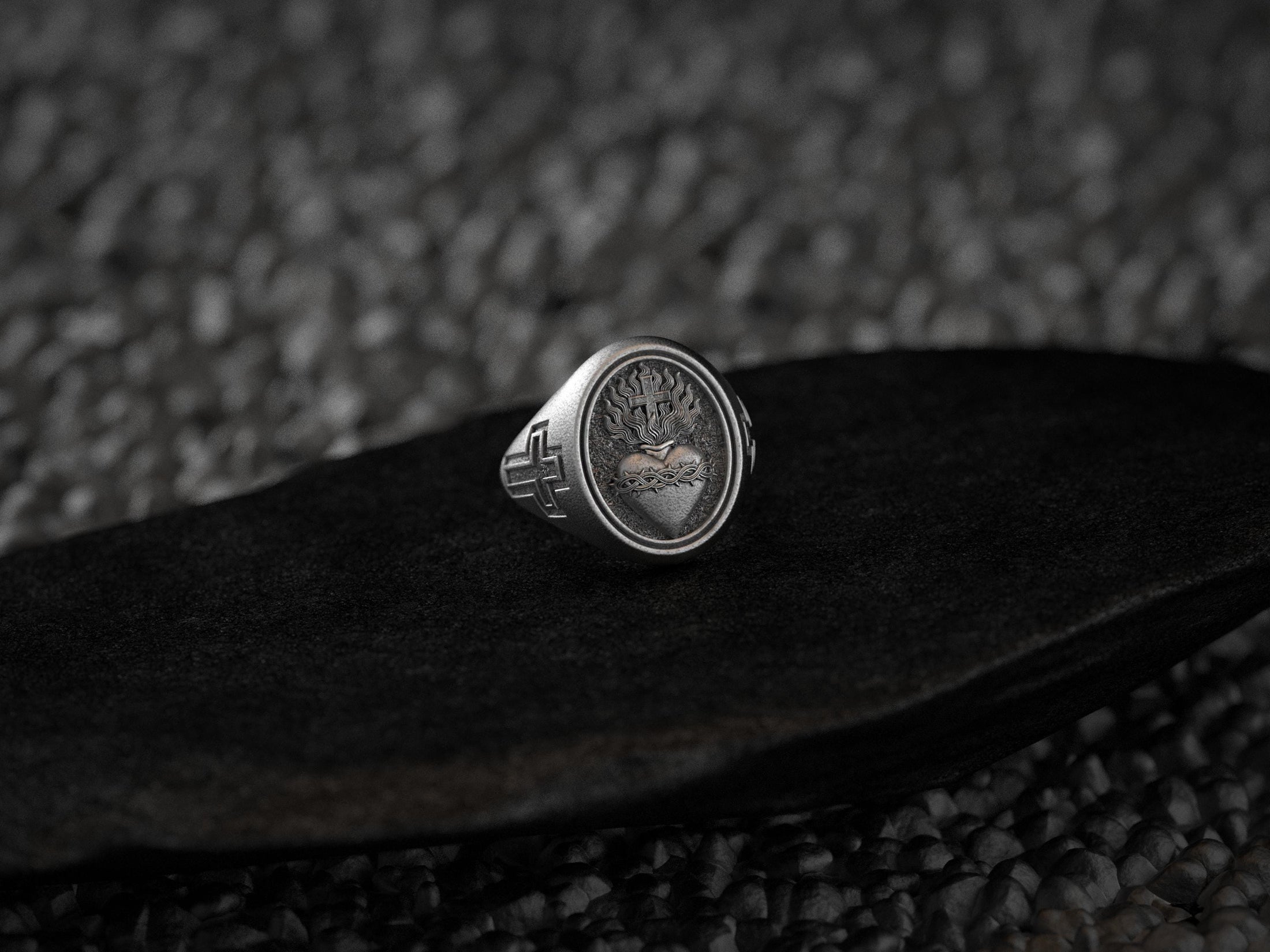 Sacred Heart of Jesus Ring – Sterling Silver Catholic Devotional Signet Ring