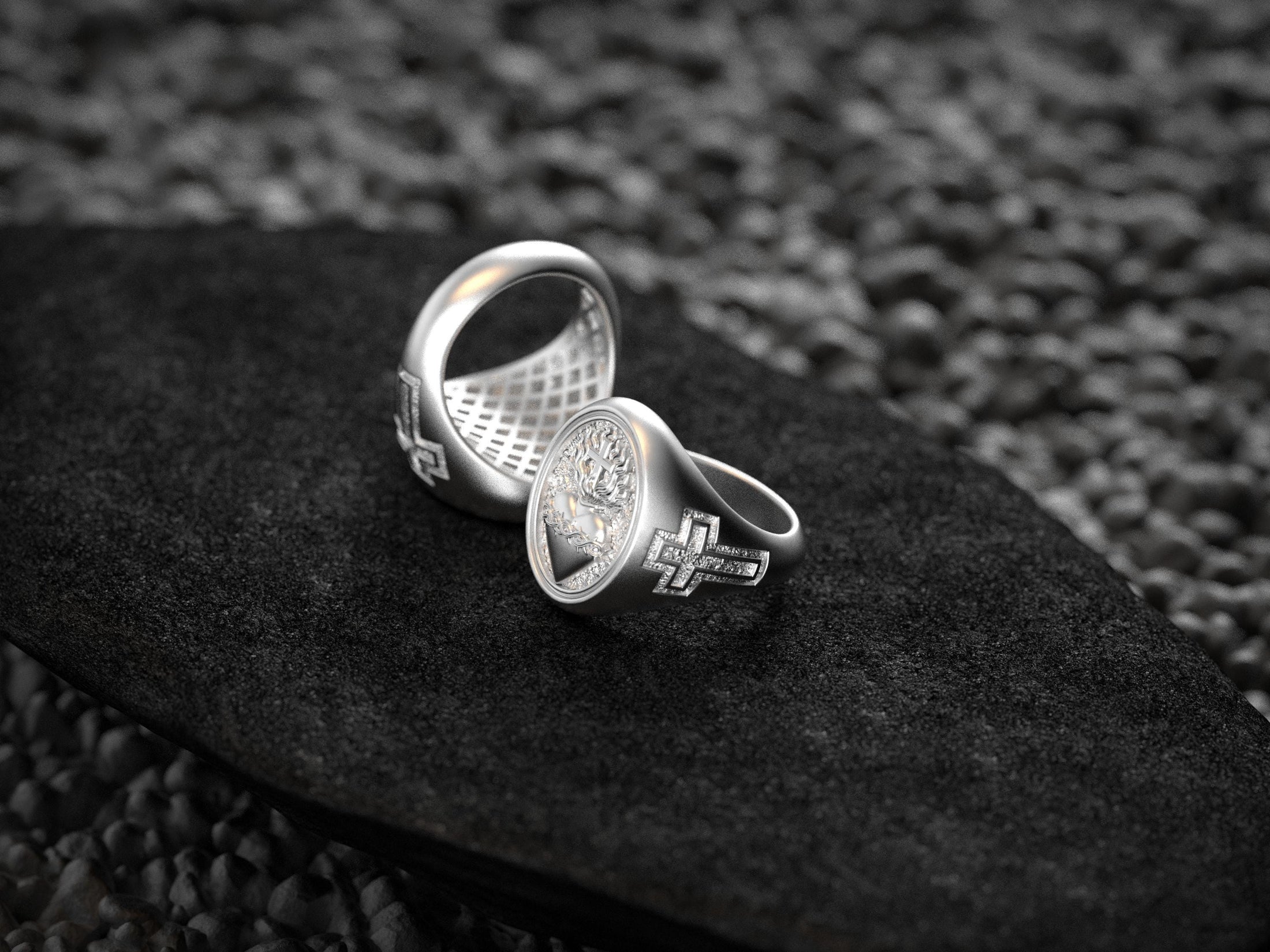 Sacred Heart of Jesus Ring – Sterling Silver Catholic Devotional Signet Ring