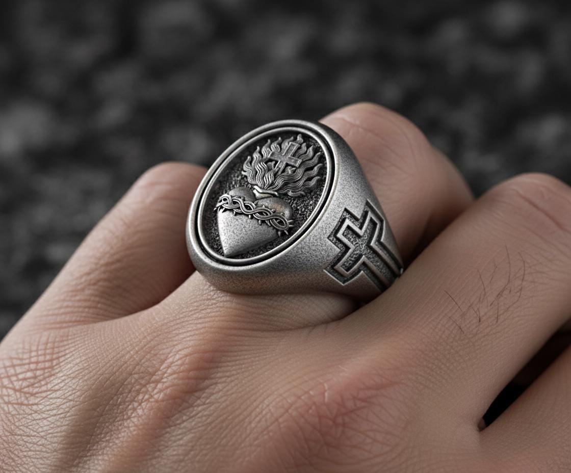 Sacred Heart of Jesus Ring – Sterling Silver Catholic Devotional Signet Ring