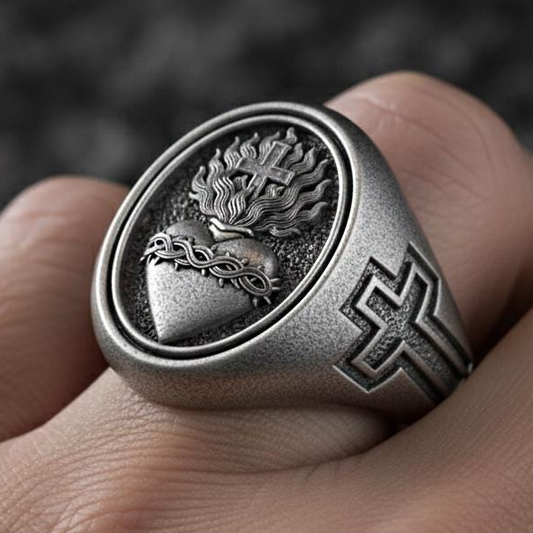 Sacred Heart of Jesus Ring – Sterling Silver Catholic Devotional Signet Ring