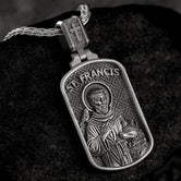 Saint Francis Dog Tag Pendant – Sterling Silver Catholic Medal Necklace Patron Saint of Animals