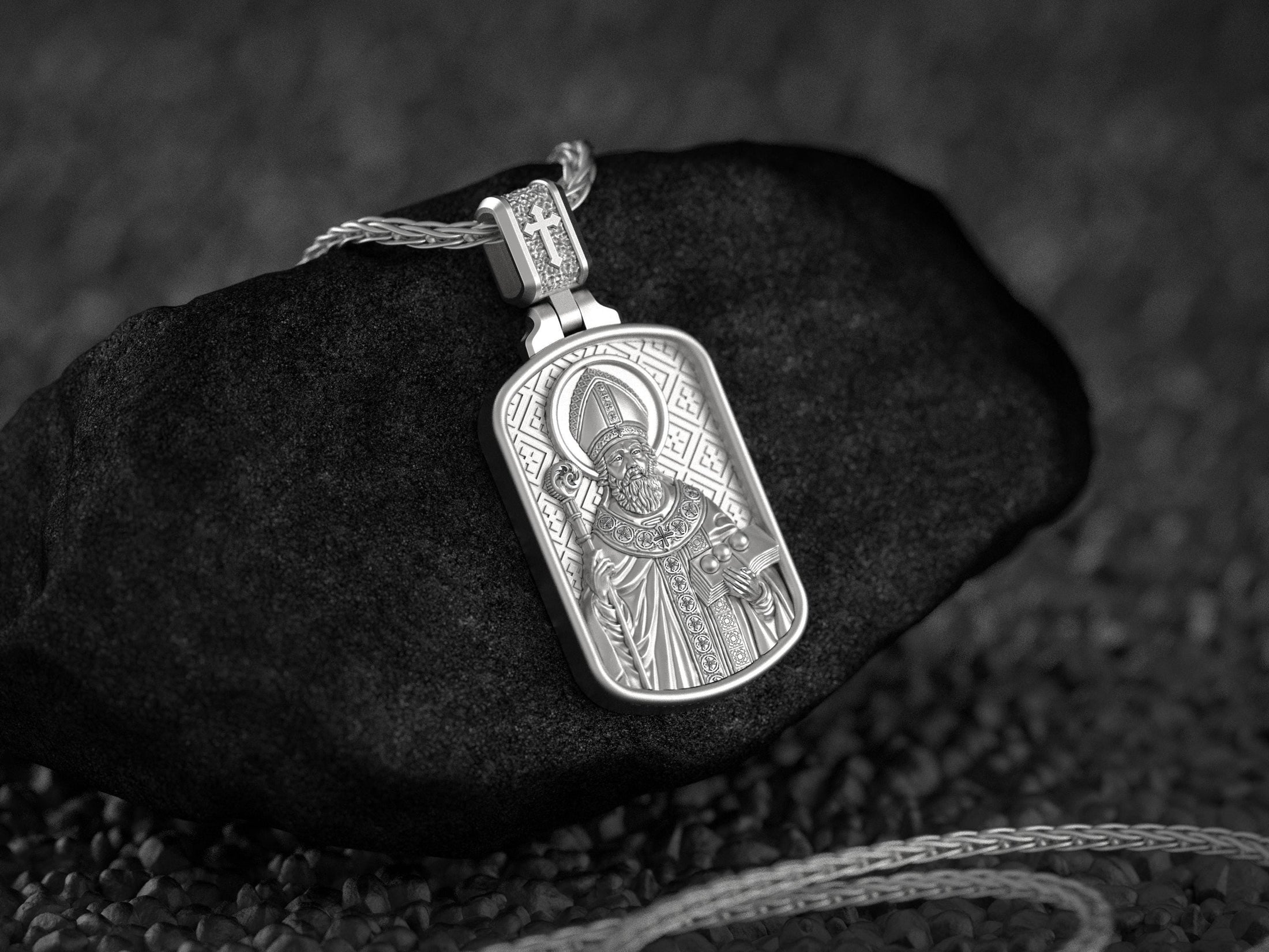 Saint Nicholas Dog Tag Pendant – Sterling Silver Catholic Medal Necklace Patron Saint of Children