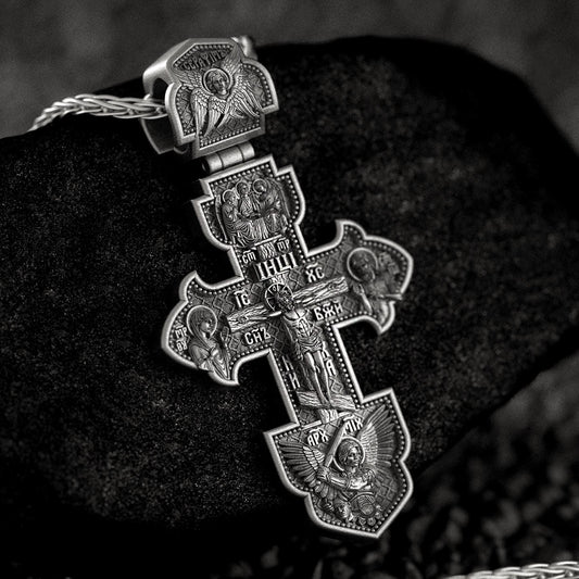 Double Sided Orthodox Cross – Sterling Silver Russian Crucifix Pendant Christian Jewelry