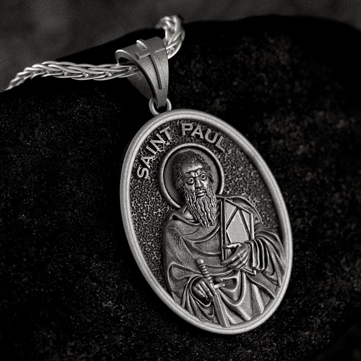 Saint Paul Pendant – Sterling Silver Catholic Medal Necklace Engravable Christian Jewelry