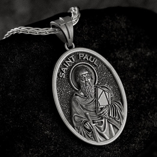 Saint Paul Pendant – Sterling Silver Catholic Medal Necklace Engravable Christian Jewelry