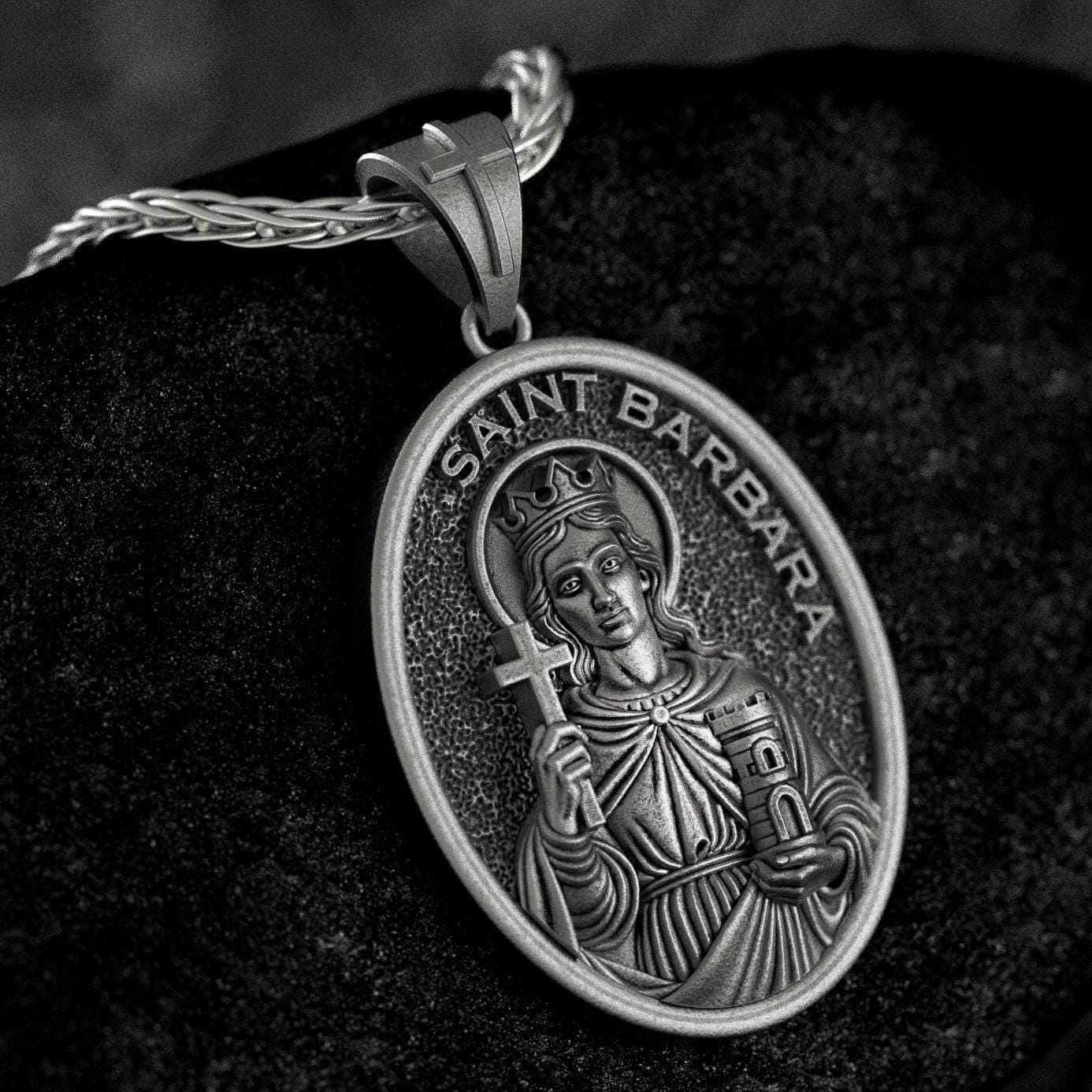 Saint Barbara Pendant – Sterling Silver Catholic Medal Necklace Patron Saint of Protection