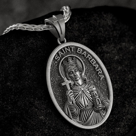 Saint Barbara Pendant – Sterling Silver Catholic Medal Necklace Patron Saint of Protection